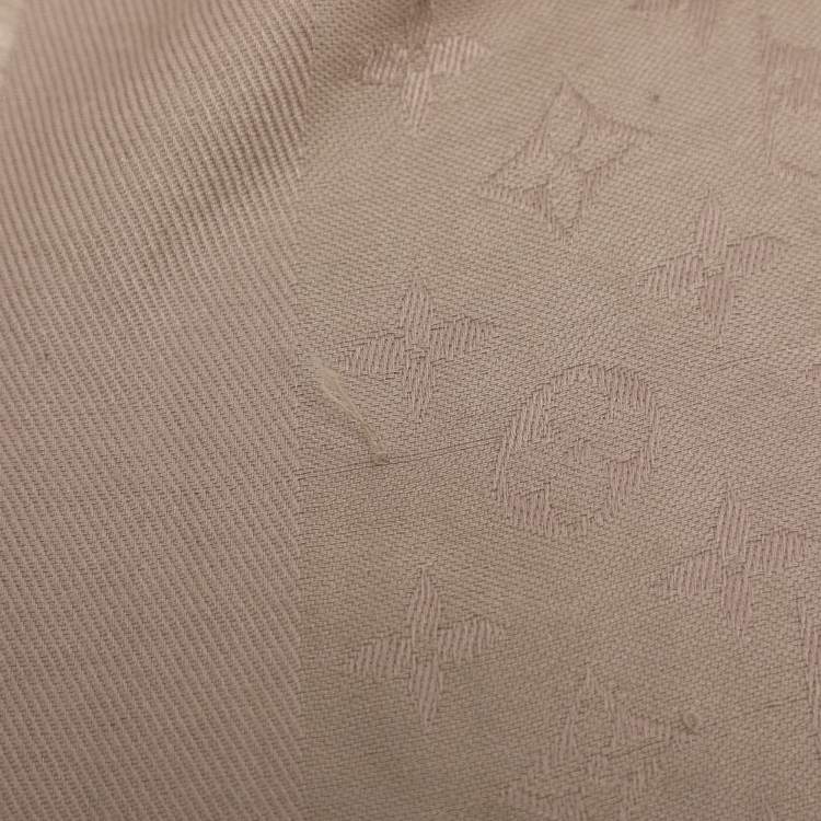 Pre Owned Louis Vuitton Beige Silk and Wool Logomania Shine Scarf