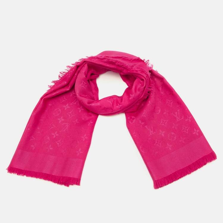 Pre Owned Louis Vuitton Hot Pink Monogram Silk & Wool Shawl 