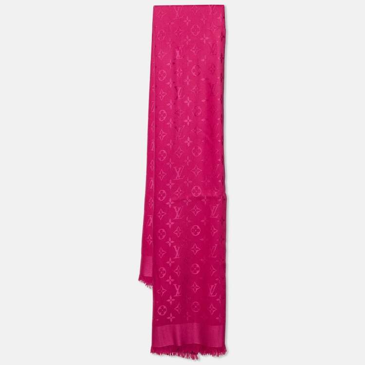 Pre Owned Louis Vuitton Hot Pink Monogram Silk & Wool Shawl 
