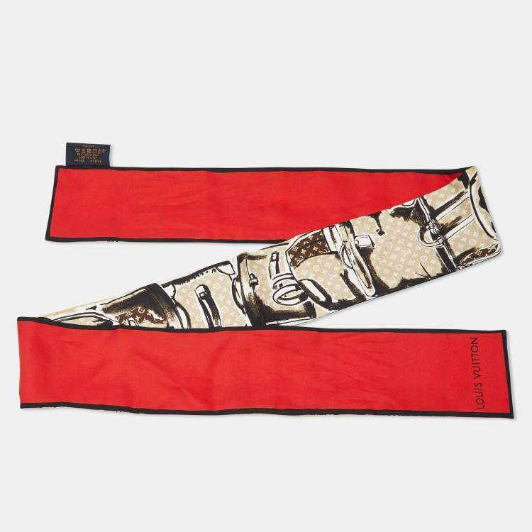 Pre Owned Louis Vuitton Red Trunks Print Silk Bandeau