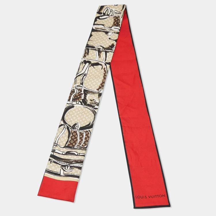 Pre Owned Louis Vuitton Red Trunks Print Silk Bandeau
