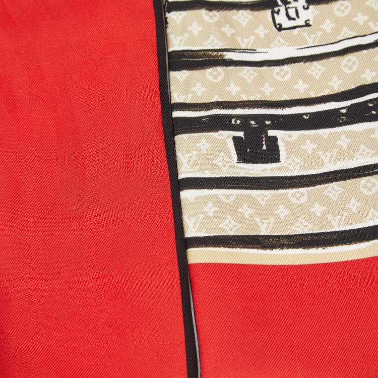 Pre Owned Louis Vuitton Red Trunks Print Silk Bandeau