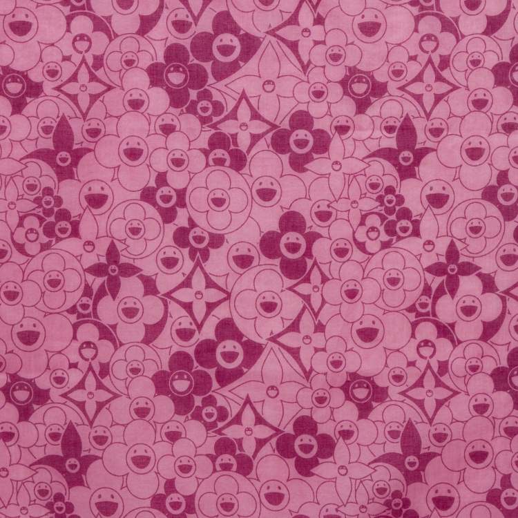 Pre Owned Louis Vuitton x Takashi Murakami Pink Monogram Cotton Scarf