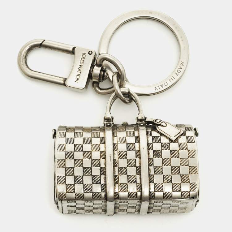 Pre Owned Louis Vuitton Damier The Keepall Silver Tone Charm Keychain