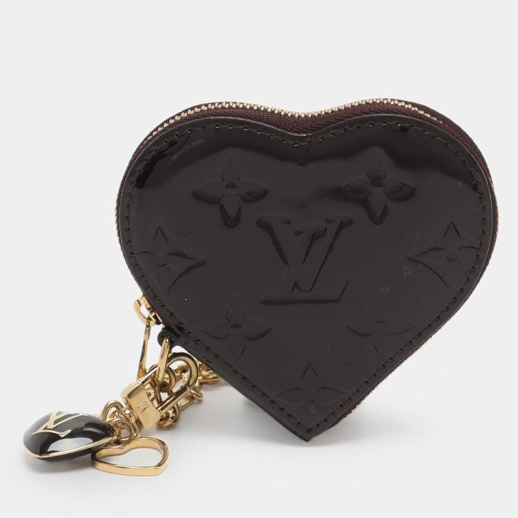 Pre Owned Louis Vuitton Heart Amarante Monogram Vernis Coin Purse