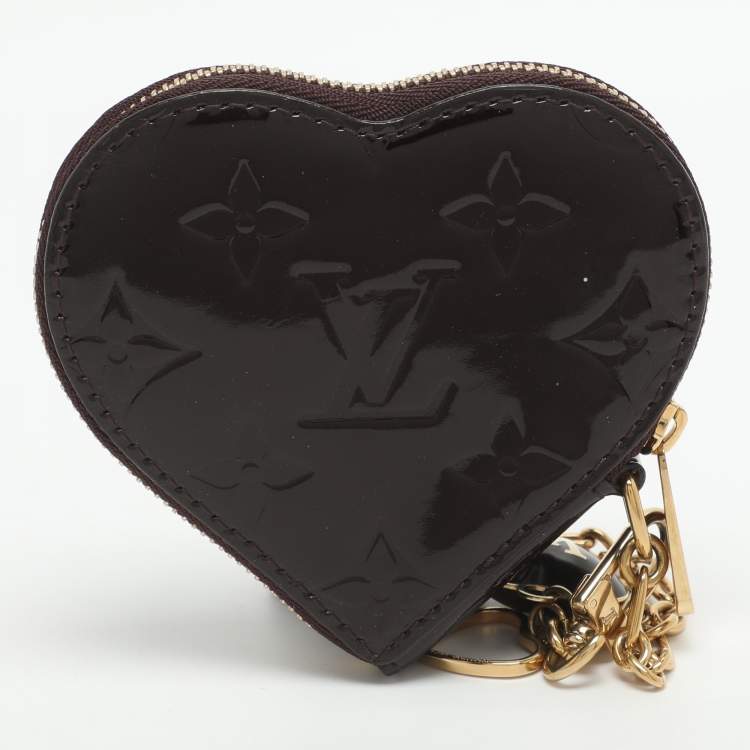 Pre Owned Louis Vuitton Heart Amarante Monogram Vernis Coin Purse