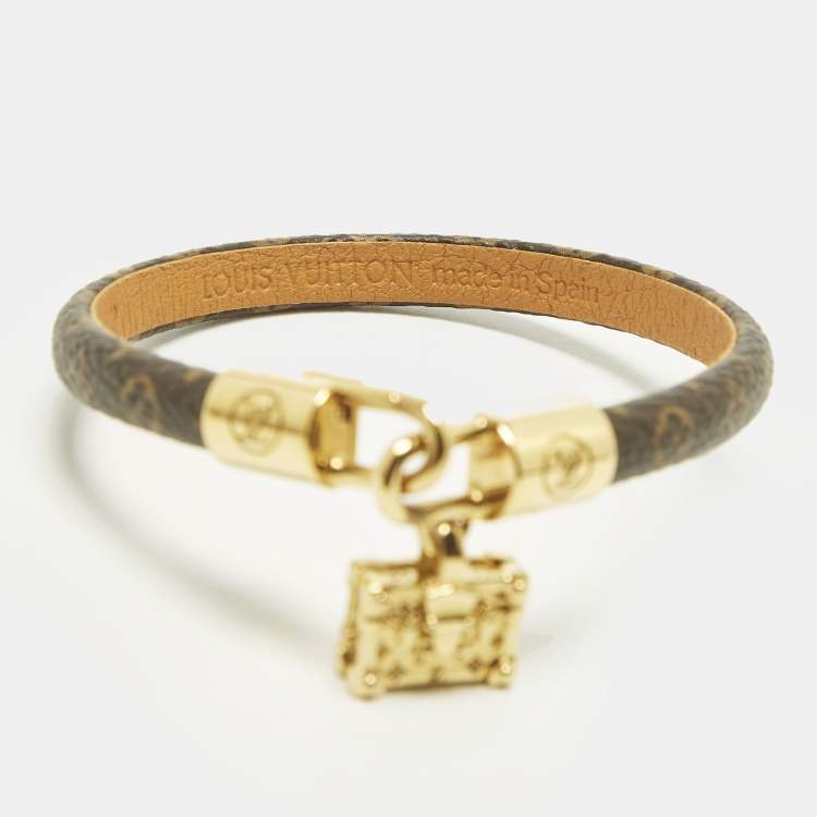 Pre Owned Louis Vuitton Petite Malle Monogram Canvas Gold Tone Bracelet 19