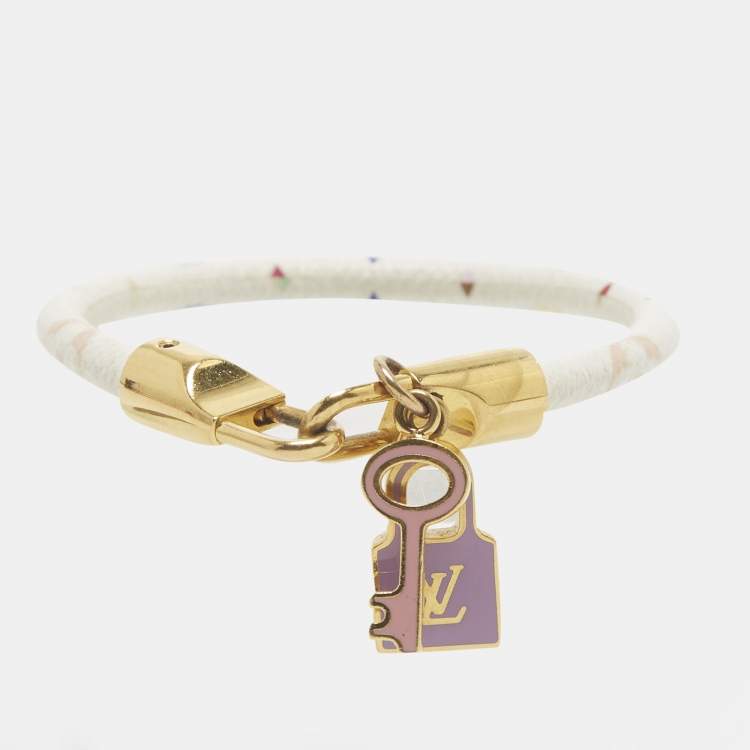 Pre Owned Louis Vuitton Luck It Multicolor Monogram Gold Tone Charm Bracelet 