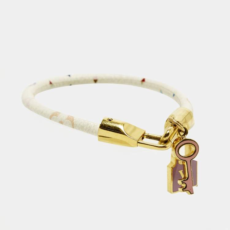 Pre Owned Louis Vuitton Luck It Multicolor Monogram Gold Tone Charm Bracelet 