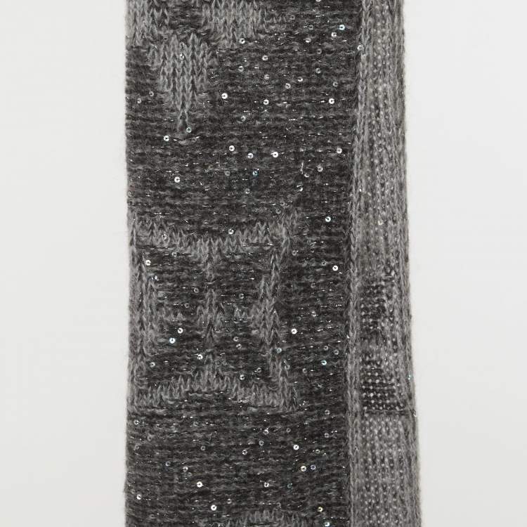 Pre Owned Louis Vuitton Grey Sequined Monogram Mohair Knit Sunset Scarf