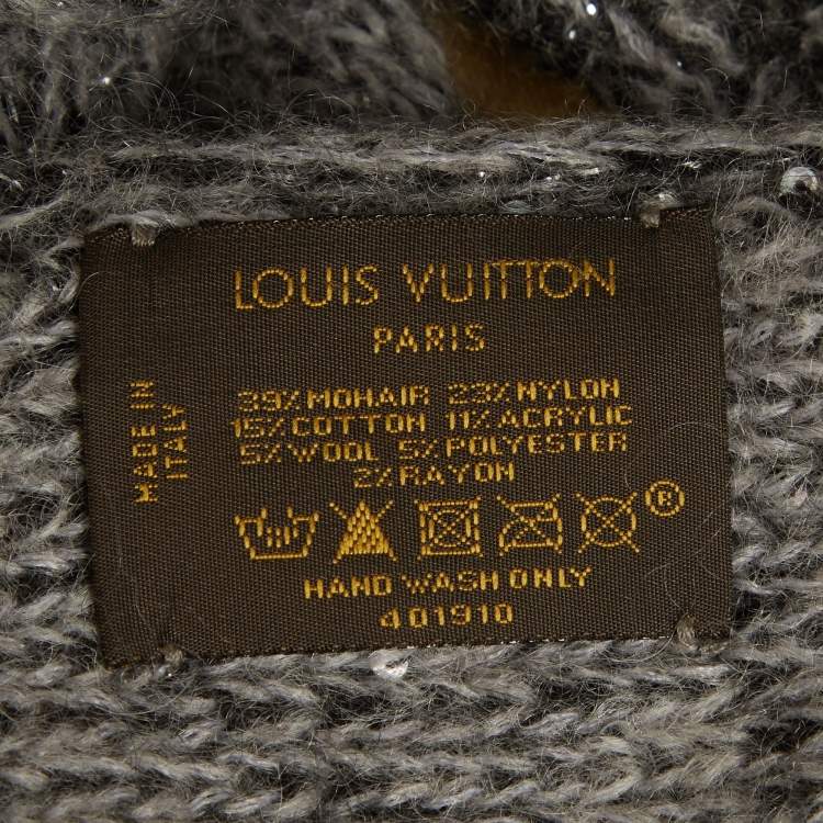 Pre Owned Louis Vuitton Grey Sequined Monogram Mohair Knit Sunset Scarf