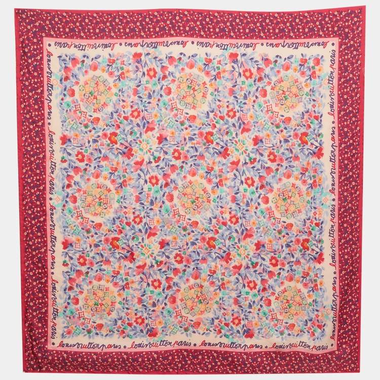 Pre Owned Louis Vuitton Fuchsia Pink Catania Floral Print Silk Scarf
