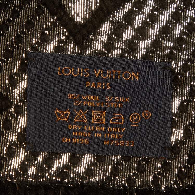 Pre Owned Louis Vuitton Black Wool Shine Logomania Scarf