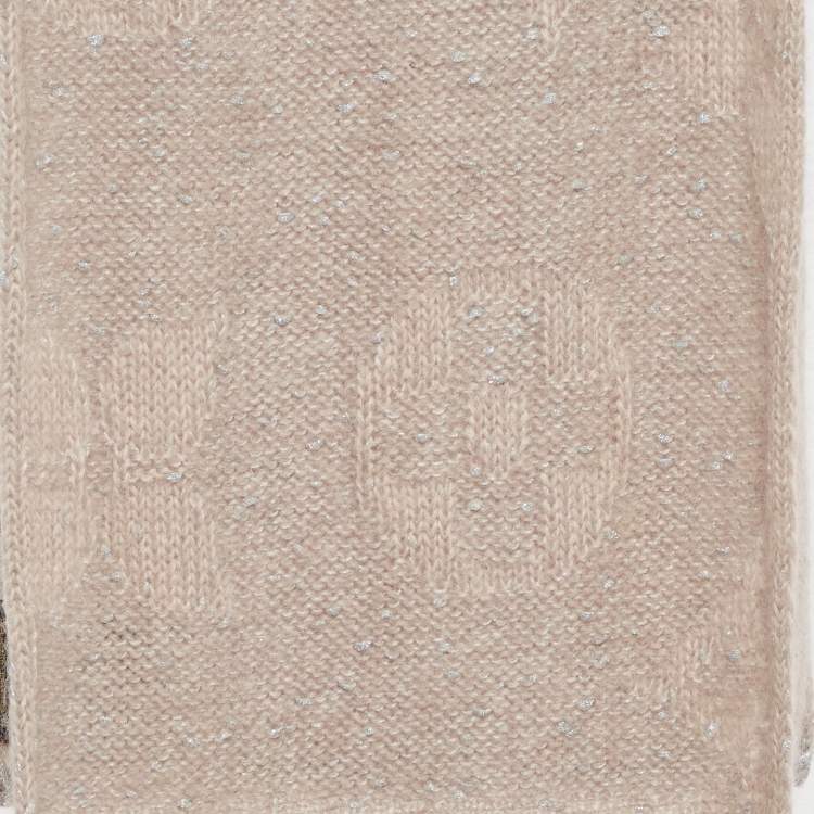 Pre Owned Louis Vuitton Champagne Pink Monogram Lurex Mohair Wool Beanie & Scarf