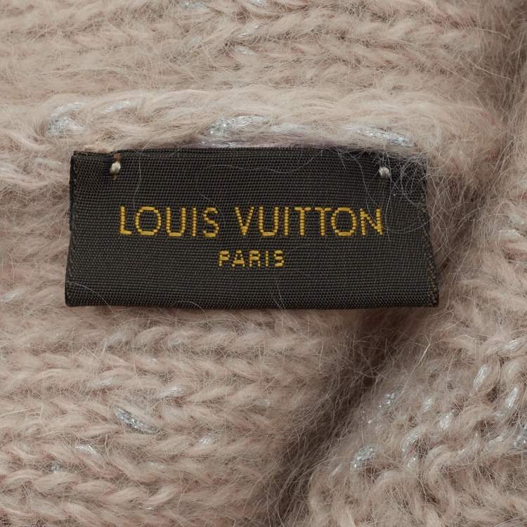 Pre Owned Louis Vuitton Champagne Pink Monogram Lurex Mohair Wool Beanie & Scarf