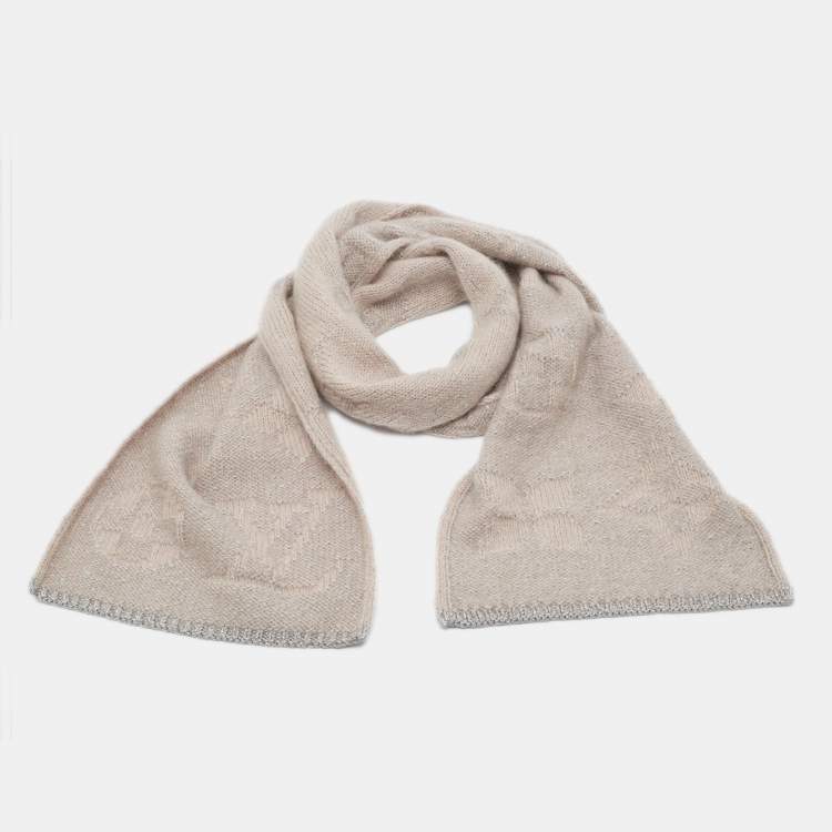 Pre Owned Louis Vuitton Champagne Pink Monogram Lurex Mohair Wool Beanie & Scarf