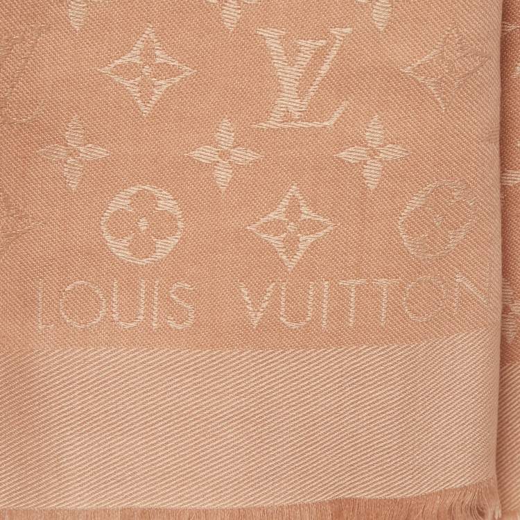 Pre Owned Louis Vuitton Pink Monogram Silk & Wool Shawl   