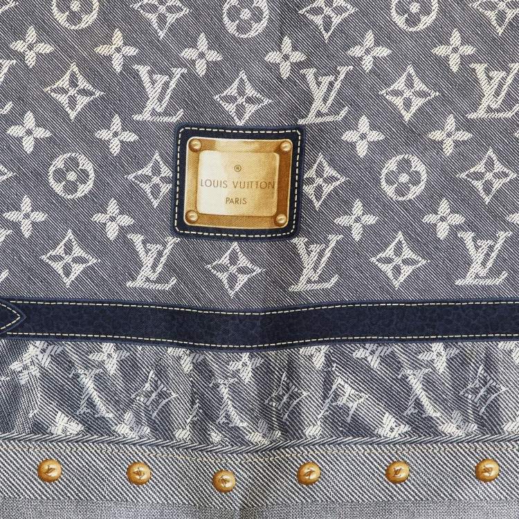 Pre Owned Louis Vuitton Blue Iventeur Monogram Print Silk Square Scarf