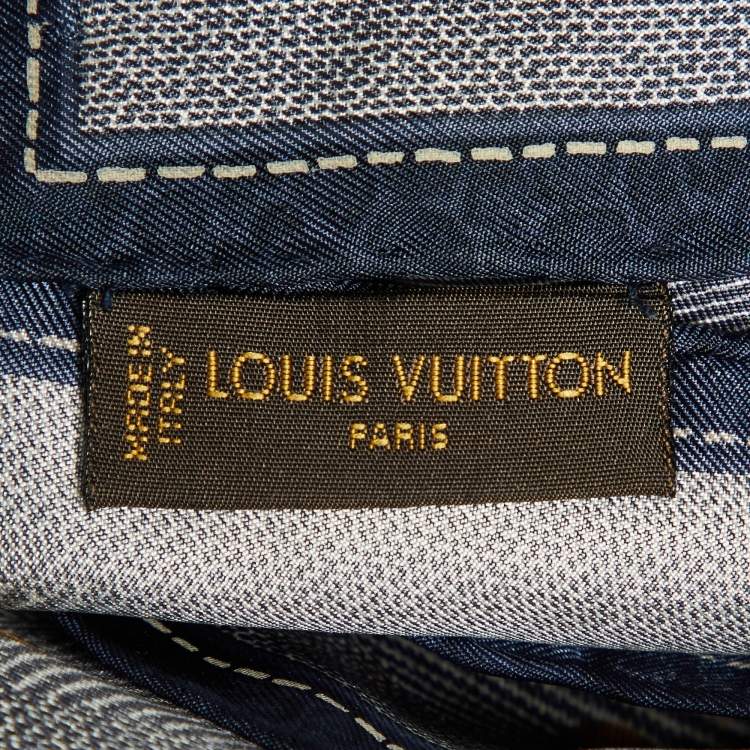 Pre Owned Louis Vuitton Blue Iventeur Monogram Print Silk Square Scarf