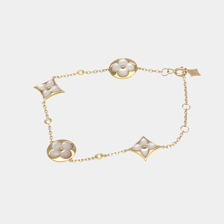 Pre Owned Louis Vuitton Bracelet 4 Motif Blossom BB Pink Gold 18K Diamond Mother Of Pearl Charm Bracelet Pink Gold