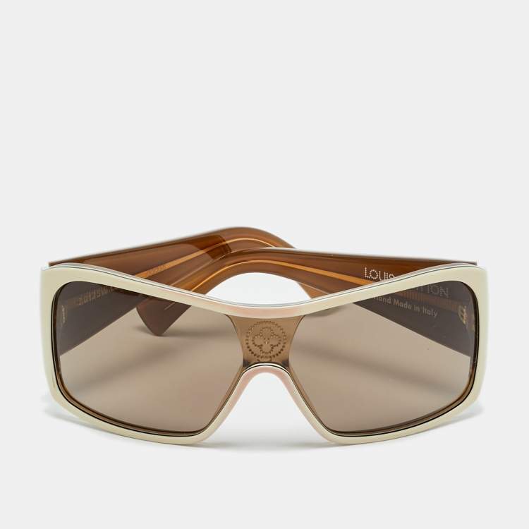 Pre Owned Louis Vuitton Brown/Cream Monogram Mahina Z0173W Shield Sunglasses