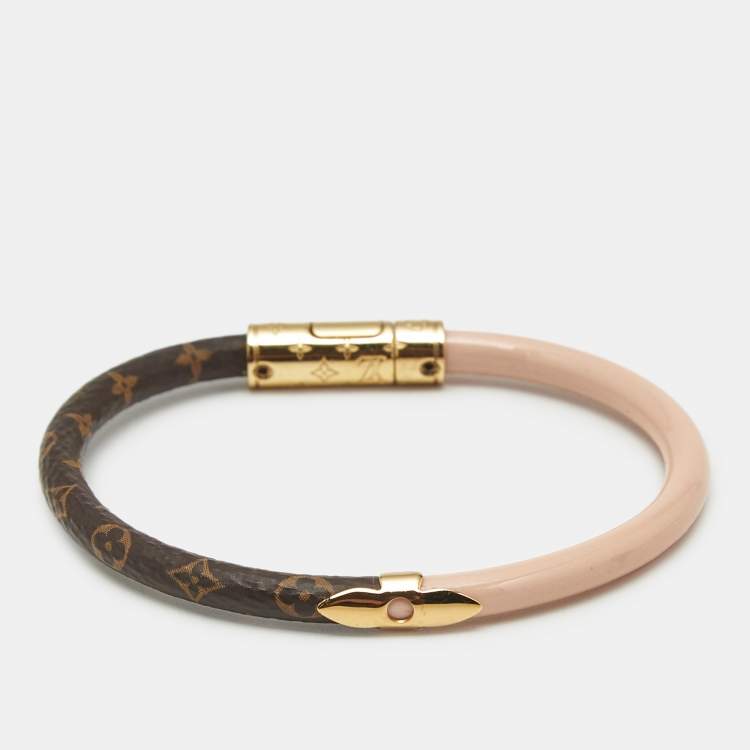 Pre Owned Louis Vuitton Daily Confidential Monogram Leather Canvas Gold Tone Bracelet