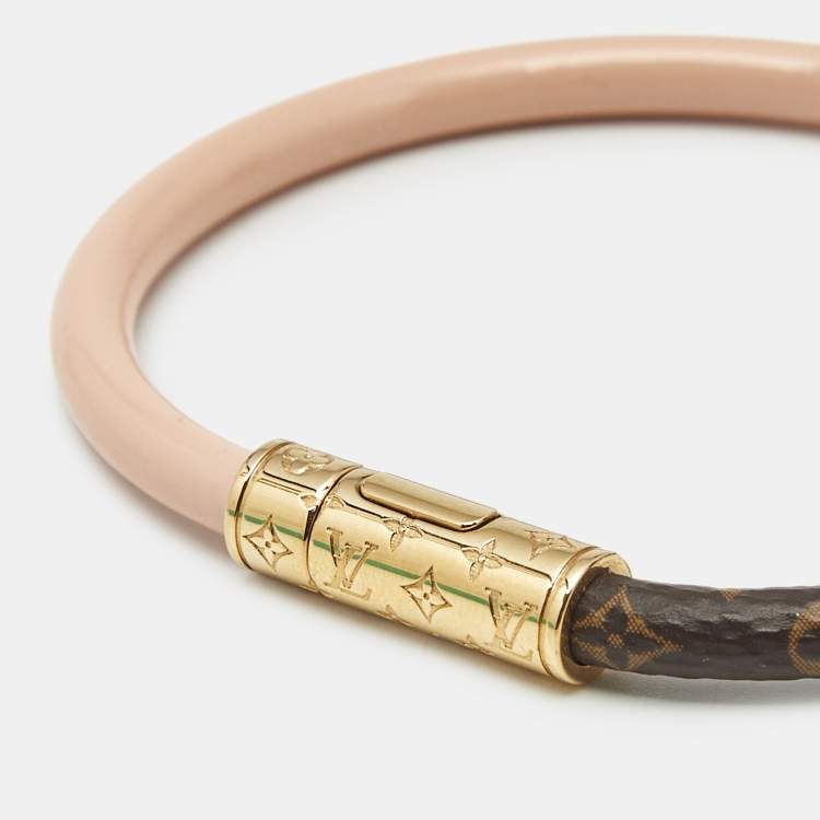 Pre Owned Louis Vuitton Daily Confidential Monogram Leather Canvas Gold Tone Bracelet