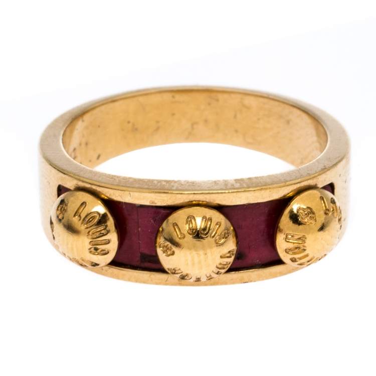 Louis Vuitton Gimme A Clue Red Leather Inlay Gold Tone Ring Size EU 52.5 Louis  Vuitton