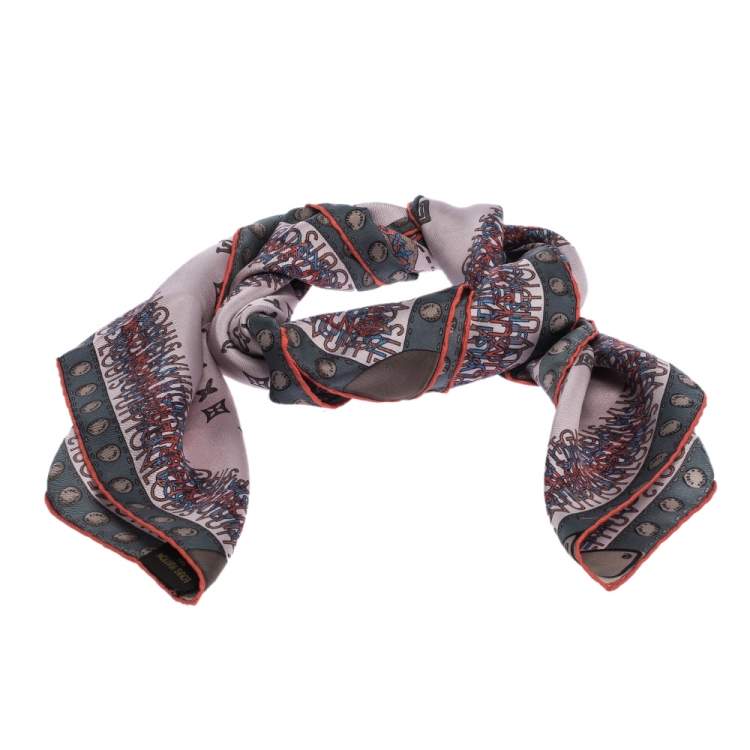 Pre Owned Louis Vuitton Pale Pink Monogram World Map Print Silk Square Scarf