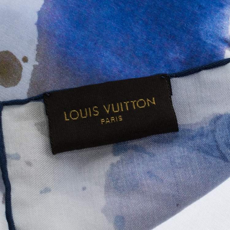 Pre Owned Louis Vuitton White Gouache Print Cotton Silk Square Scarf