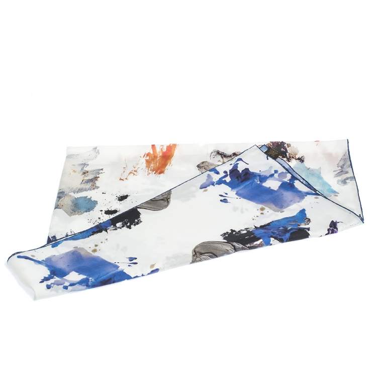 Pre Owned Louis Vuitton White Gouache Print Cotton Silk Square Scarf