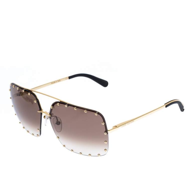 Pre Owned Louis Vuitton Gold/Brown Gradient RG0188 Party Square Sunglasses