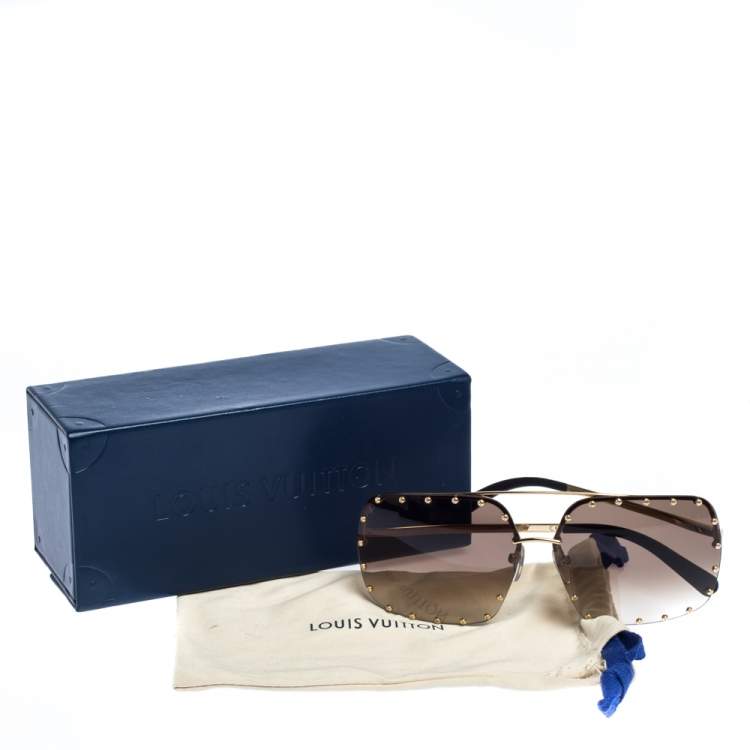 Pre Owned Louis Vuitton Gold/Brown Gradient RG0188 Party Square Sunglasses