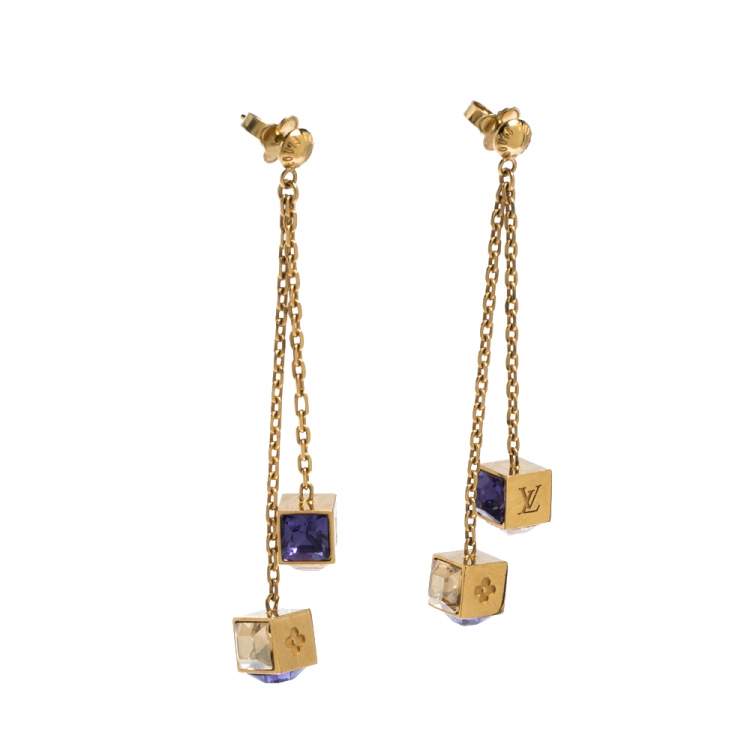 Louis Vuitton Gamble Crystals Gold Tone Metal Earrings Louis Vuitton