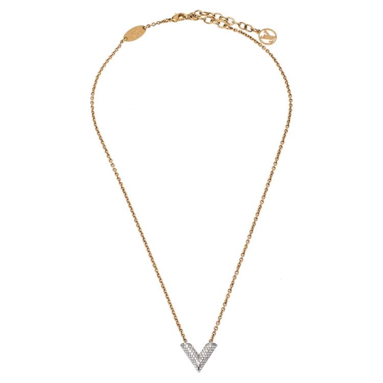 Louis Vuitton Two Tone Crystal Essential V Pendant Necklace Louis