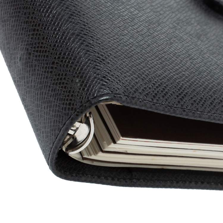 Pre Owned Louis Vuitton Black Leather Medium Ring Agenda Cover 
