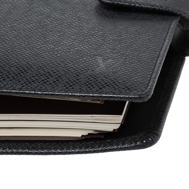 Pre Owned Louis Vuitton Black Leather Medium Ring Agenda Cover 