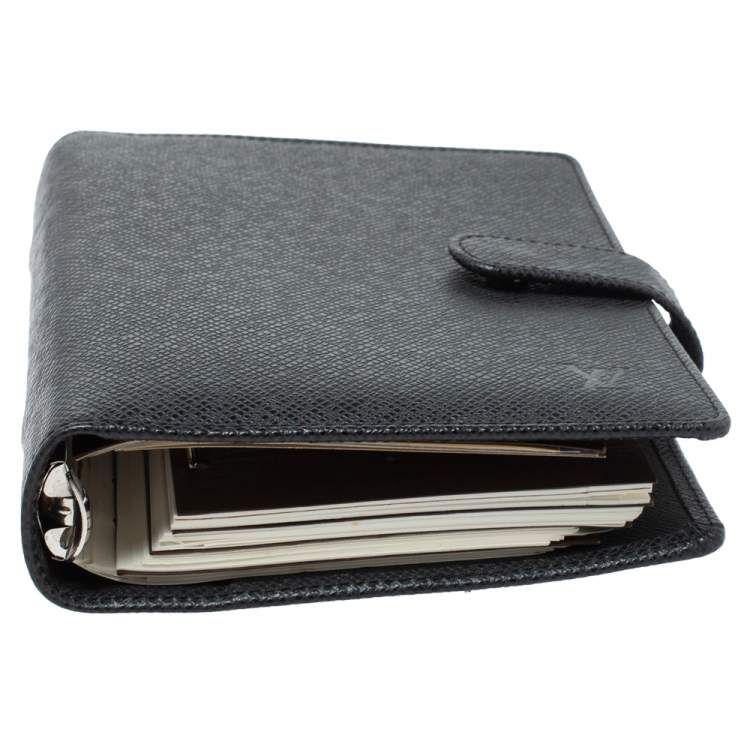 Pre Owned Louis Vuitton Black Leather Medium Ring Agenda Cover 