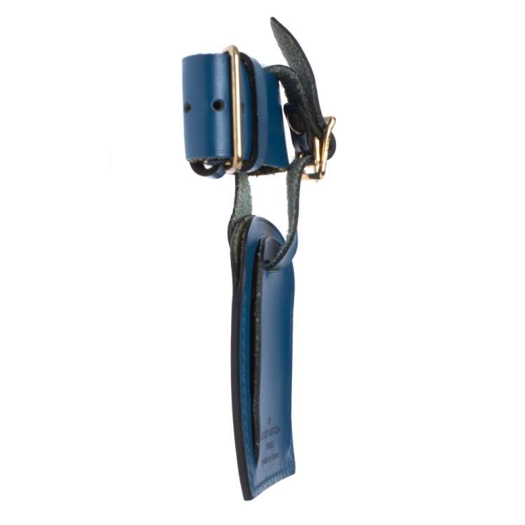 Pre Owned Louis Vuitton Blue Leather Luggage Name Tag & Strap Holder
