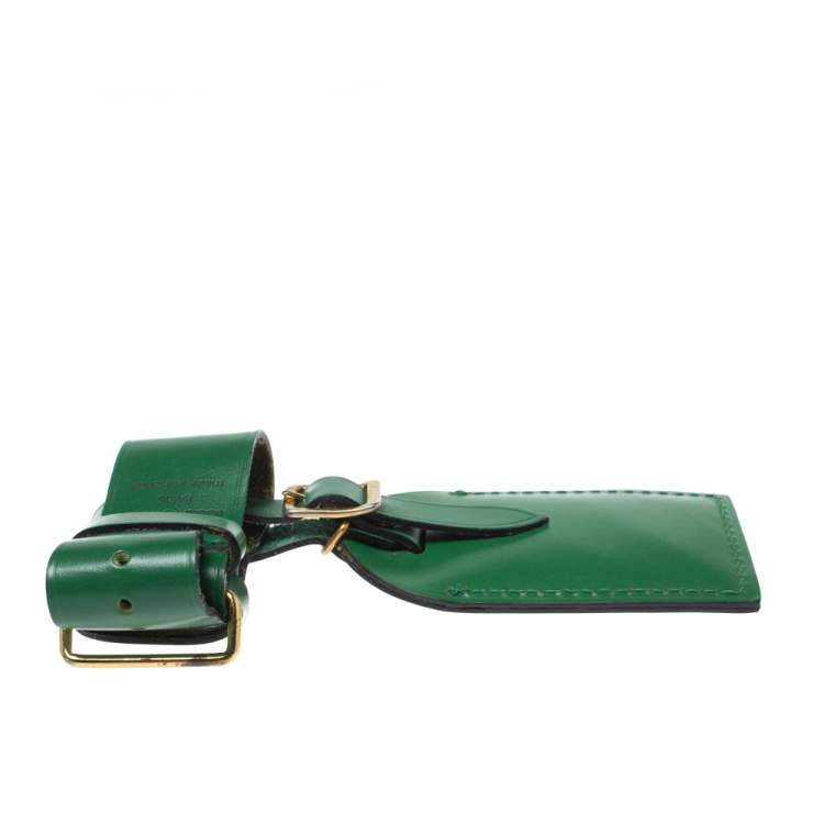 Louis Vuitton Green Leather Luggage Name Tag & Strap Holder Louis