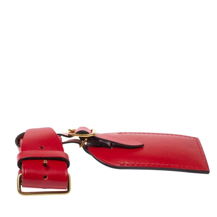 Louis Vuitton Red Leather Luggage Name Tag & Strap Holder Louis
