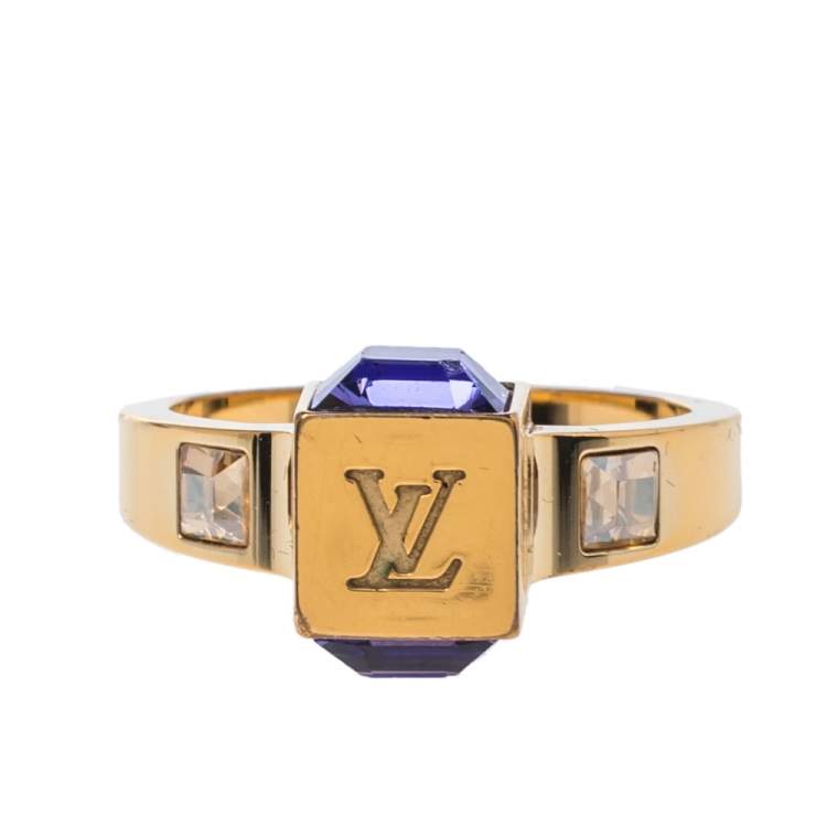 Louis Vuitton Gamble Crystal Gold Tone Ring 53