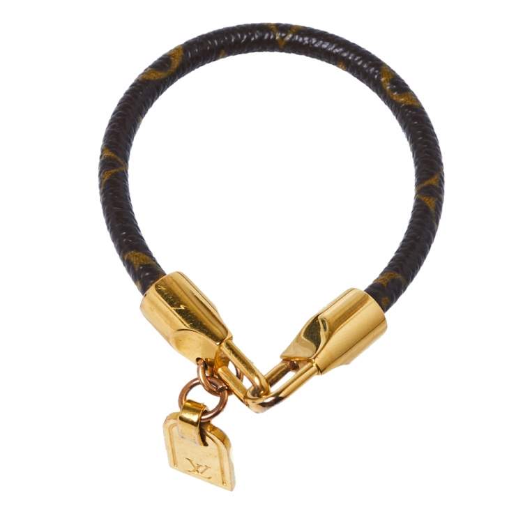 Louis Vuitton Monogram Leather Padlock Charm Bracelet Size 17