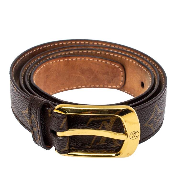 LOUIS VUITTON Authentic belt with box golden tone buckle leather strap  vintage 