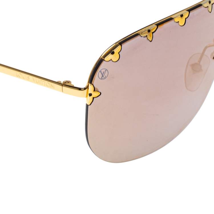 Pre Owned Louis Vuitton Gold Tone/ Metallic Mirrored Z2377W Shield Sunglasses