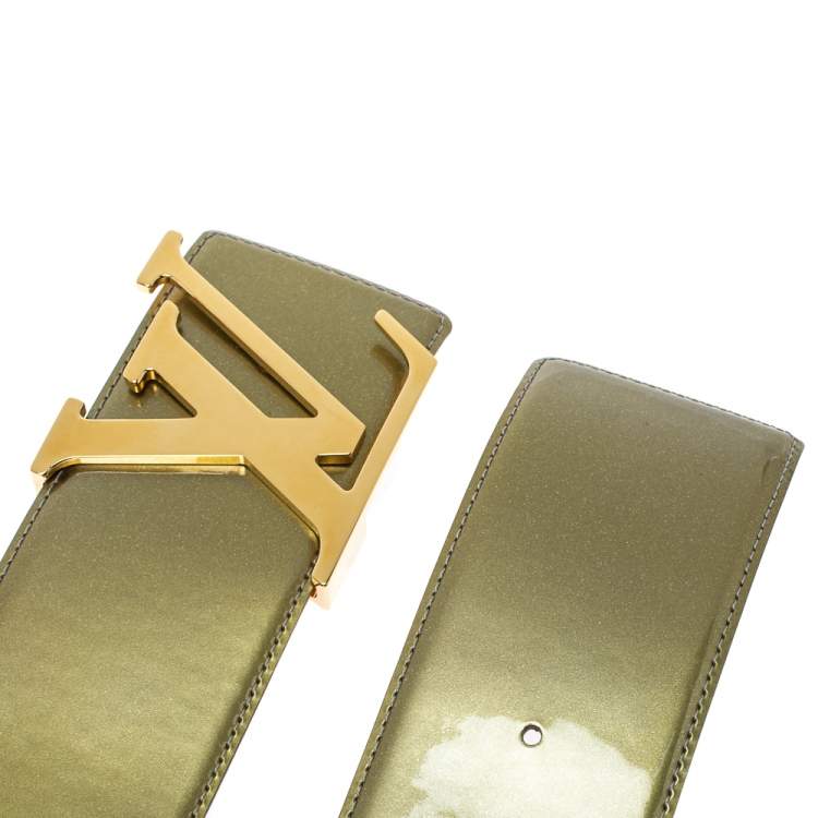 Pre Owned Louis Vuitton Green Vernis Leather LV Initiales Wide Belt 75 CM