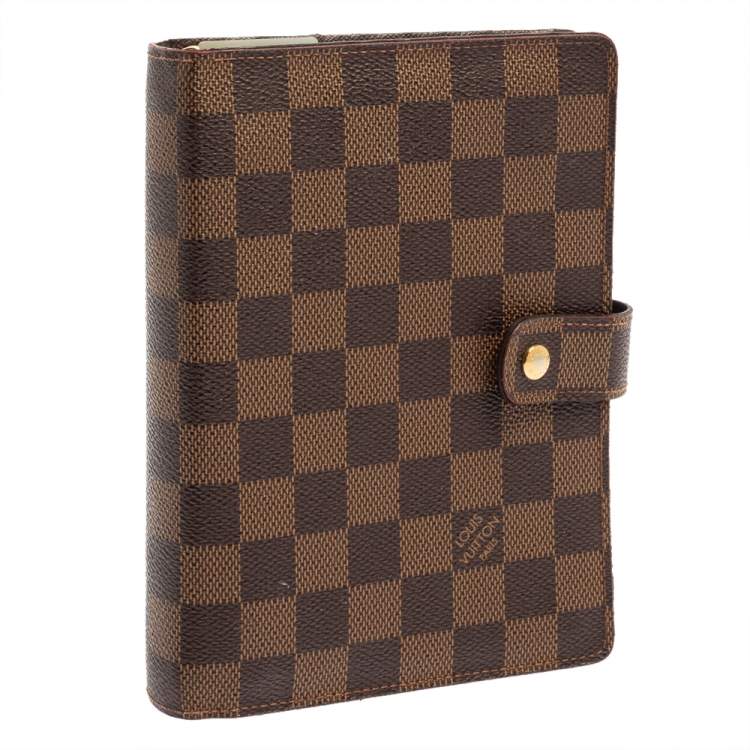 Pre Owned Louis Vuitton Damier Ebene Canvas Medium Ring Agenda Cover