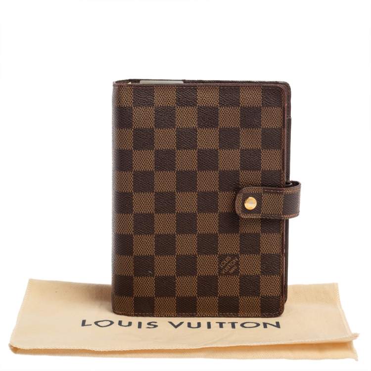 Pre Owned Louis Vuitton Damier Ebene Canvas Medium Ring Agenda Cover