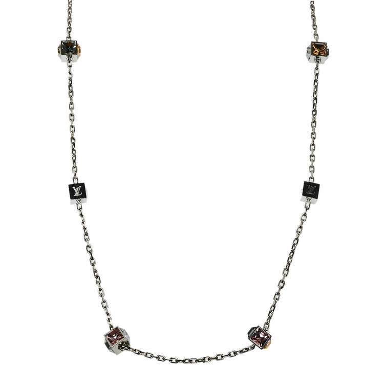 Pre Owned Louis Vuitton Gamble Crystal Silver Tone Long Necklace