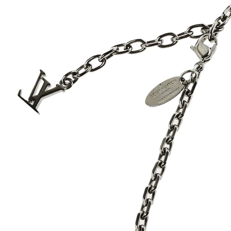 Pre Owned Louis Vuitton Gamble Crystal Silver Tone Long Necklace